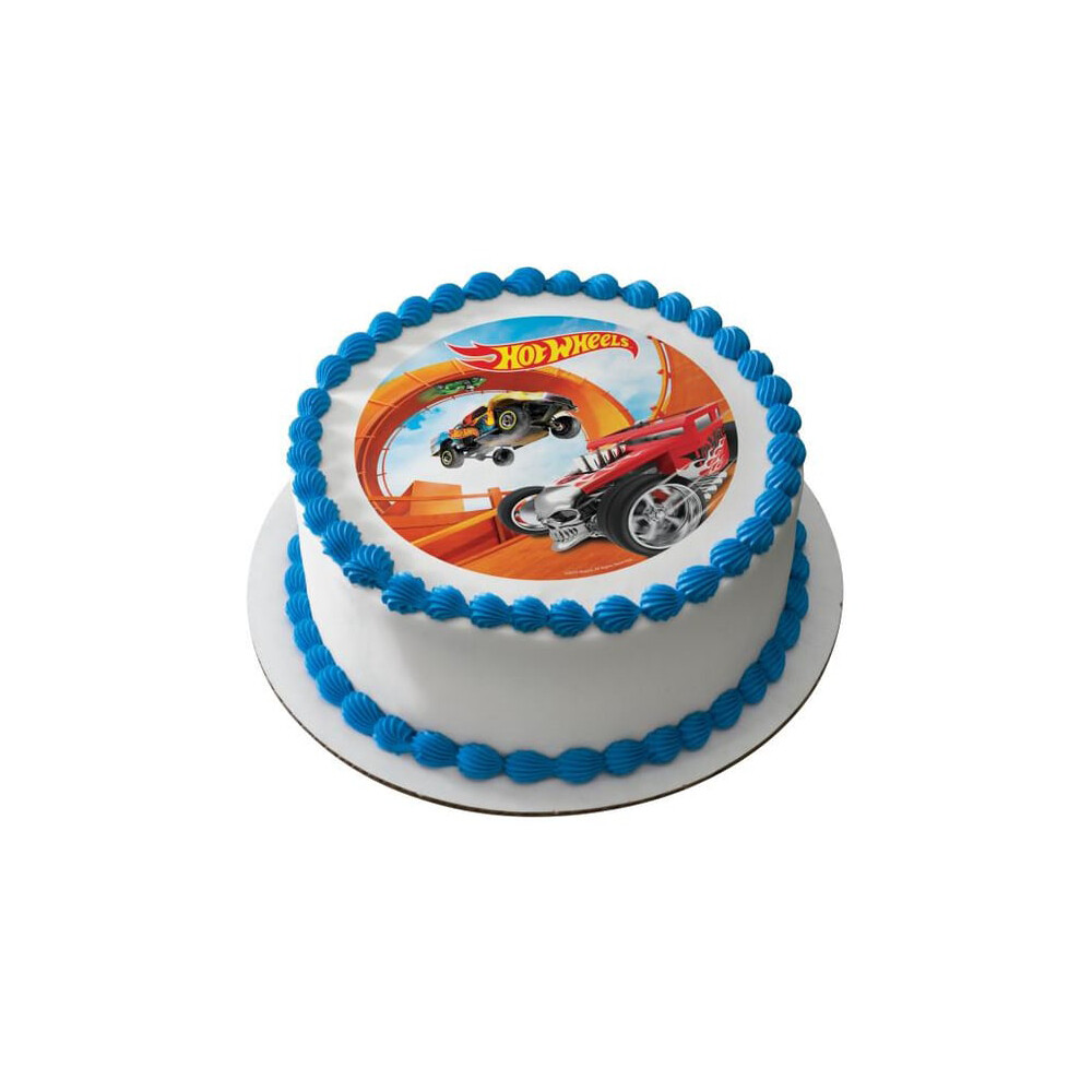 Resimli Yuvarlak Krem Şanti Pasta Hot Wheels