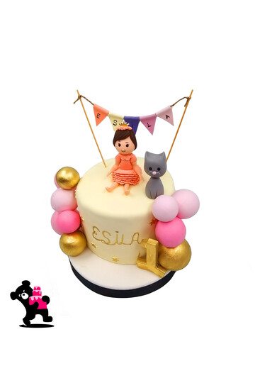 Kız Çocuk ve Kedi Figürlü Pasta