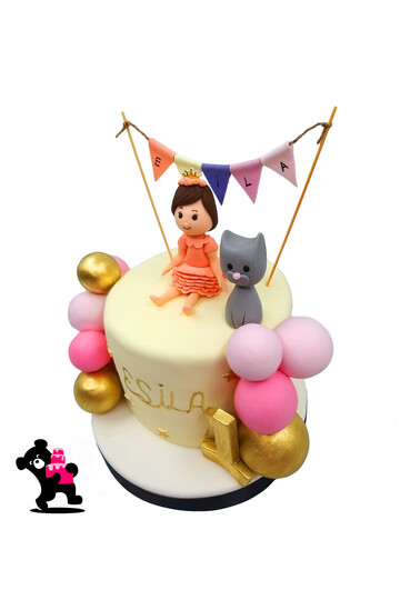Kız Çocuk ve Kedi Figürlü Pasta[1]